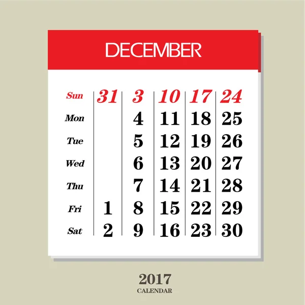 Modelo de dezembro 2017 calendário —  Vetores de Stock