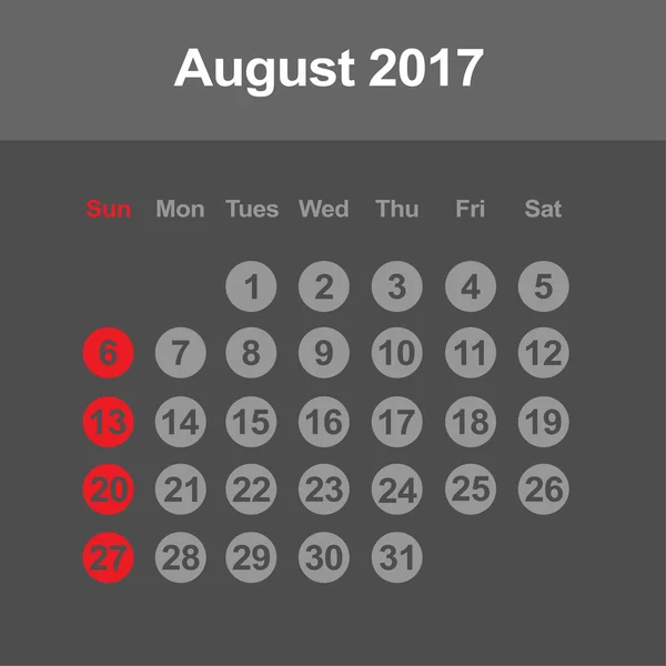 Szablon kalendarza sierpnia 2017 — Wektor stockowy