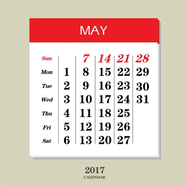 Vorlage für Kalender Mai 2017 — Stockvektor