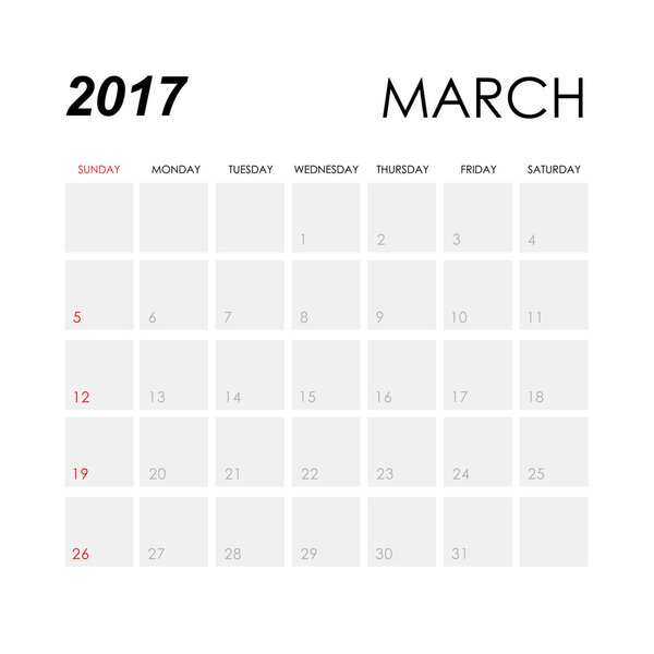 calendar march 2017 template