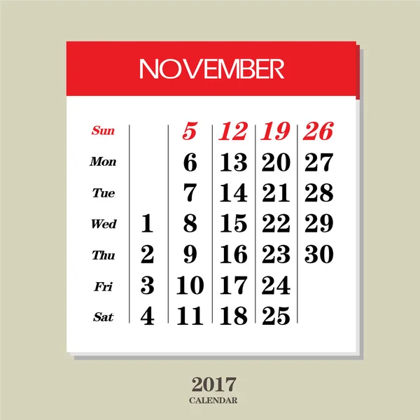 Calendário novembro 2017 modelo —  Vetores de Stock