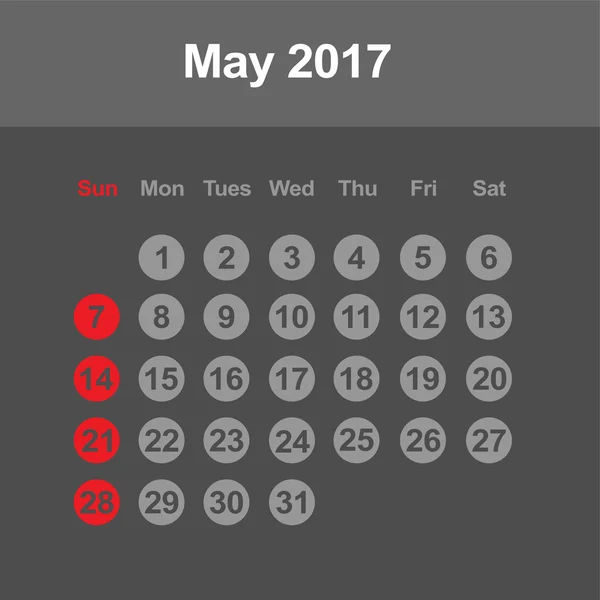 Vorlage für Kalender Mai 2017 — Stockvektor