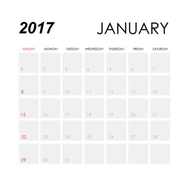 takvimi Ocak 2017 şablonu