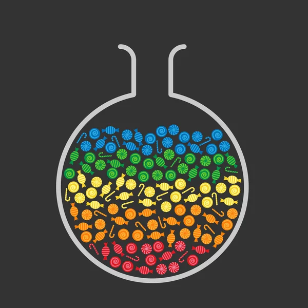 Flacon de laboratoire avec bonbons — Image vectorielle