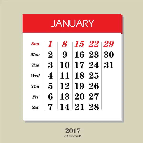Jaunary 2017 kalendermall — Stock vektor