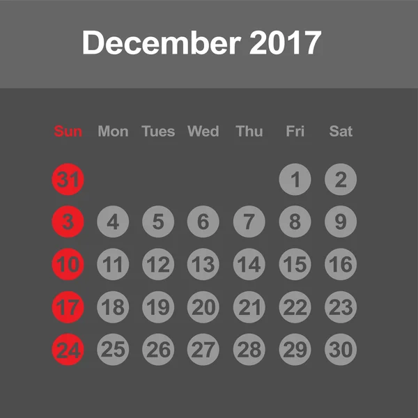 Calendário 2017 modelo de dezembro — Vetor de Stock