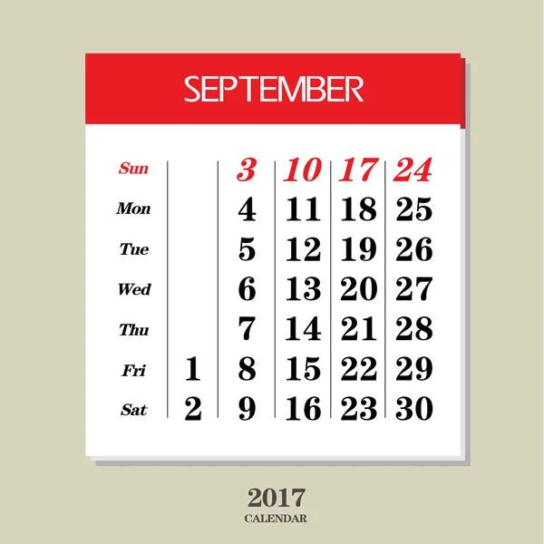 Календар вересень 2017 шаблон — стоковий вектор