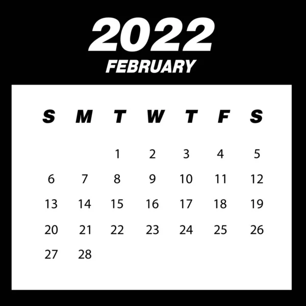 Modèle Calendrier 2022 Février — Image vectorielle