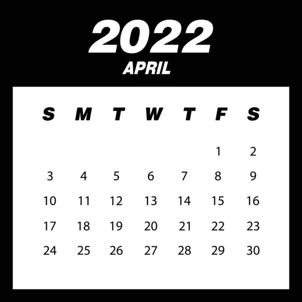 Υπόδειγμα Ημερολογίου 2022 Απρίλιος — Διανυσματικό Αρχείο