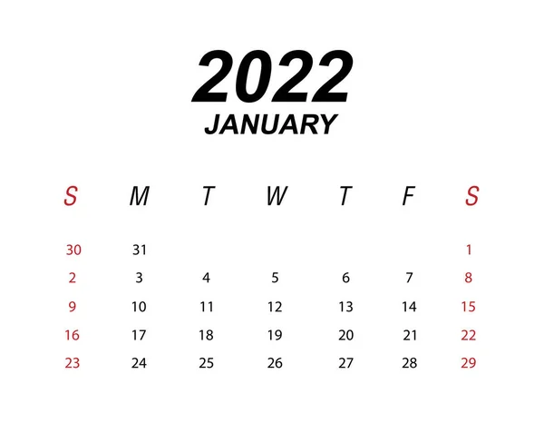 Plantilla Del Calendario 2022 Enero — Archivo Imágenes Vectoriales