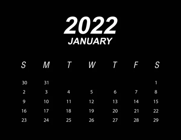 Modello Calendario 2022 Gennaio — Vettoriale Stock