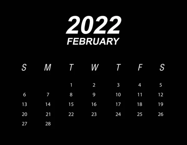 2022年2月的日历模板 — 图库矢量图片