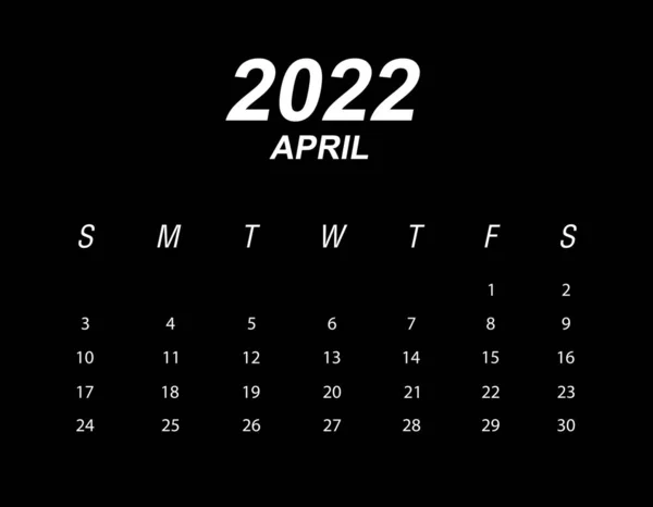Modèle Calendrier 2022 Avril — Image vectorielle