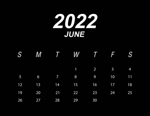 Modèle Calendrier 2022 Juin — Image vectorielle