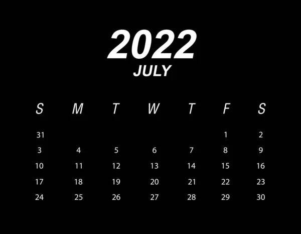 Шаблон Календаря 2022 Липень — стоковий вектор