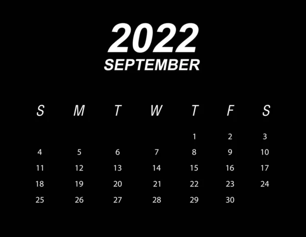 Naptár Sablonja 2022 Szeptember — Stock Vector