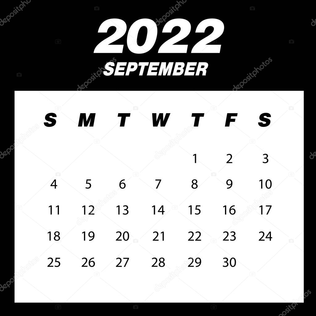 Template of calendar 2022 September