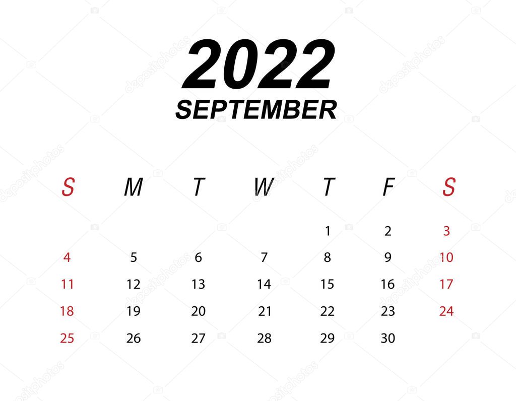 Template of calendar 2022 September