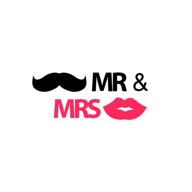 Mr. and Mrs. with mustache and lips clipart