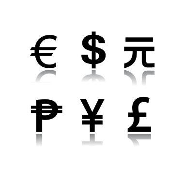 Para birimi simgelerini beyaz arka planda kümesi