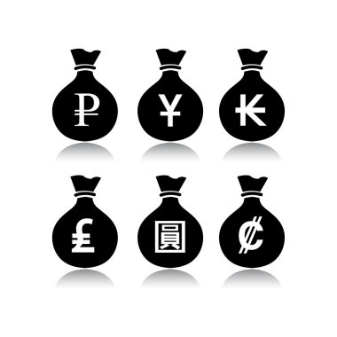 Beyaz arka planda para çanta set