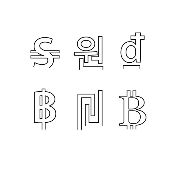Conjunto de símbolos de moneda de línea — Vector de stock