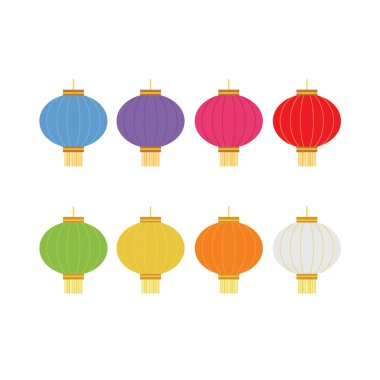 Beyaz arka plan üzerinde Çince fenerler topluluğu