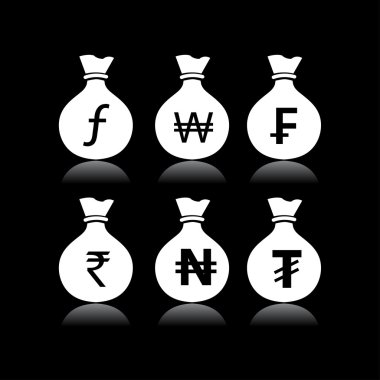 Para çanta siyah arka plan kümesi