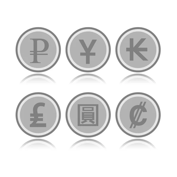 Conjunto de moedas estrangeiras de cor cinza — Vetor de Stock
