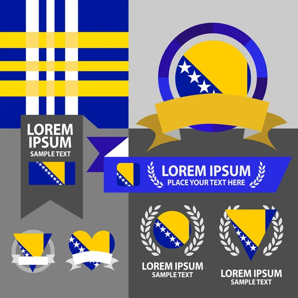 Set of Bosnia  flag, emblem and pattern — Stock Vector