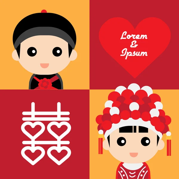 Geleneksel Çince düğün kostümleri şirin çift