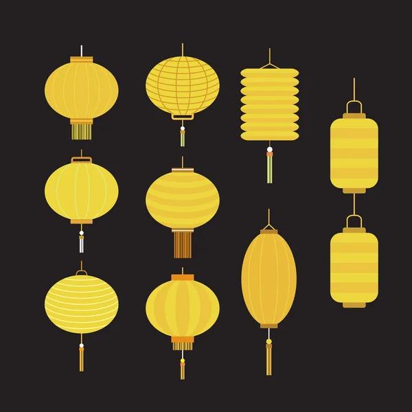 Colección de linternas chinas amarillas — Vector de stock