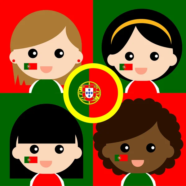Groep gelukkig Portugal supporters — Stockvector