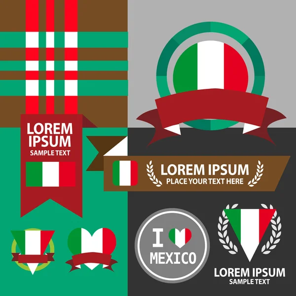 Set of Mexico flag, emblems — Stock Vector
