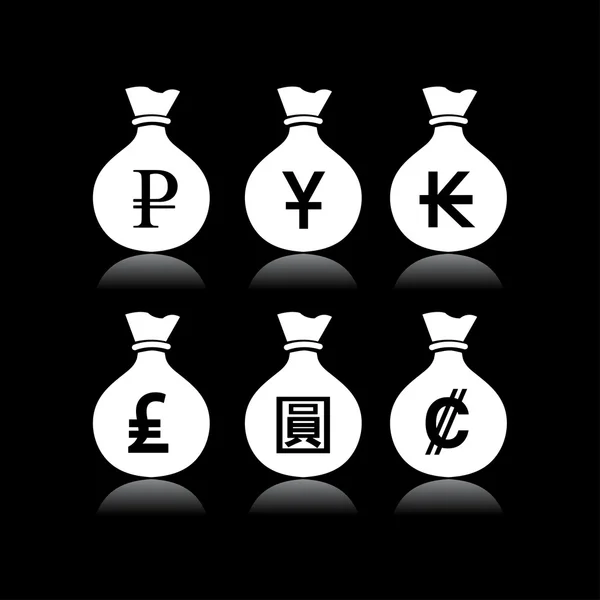 Conjunto de bolsas de dinero en fondo negro — Vector de stock