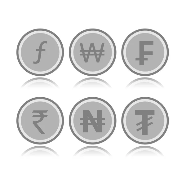 Conjunto de monedas extranjeras de color gris — Vector de stock