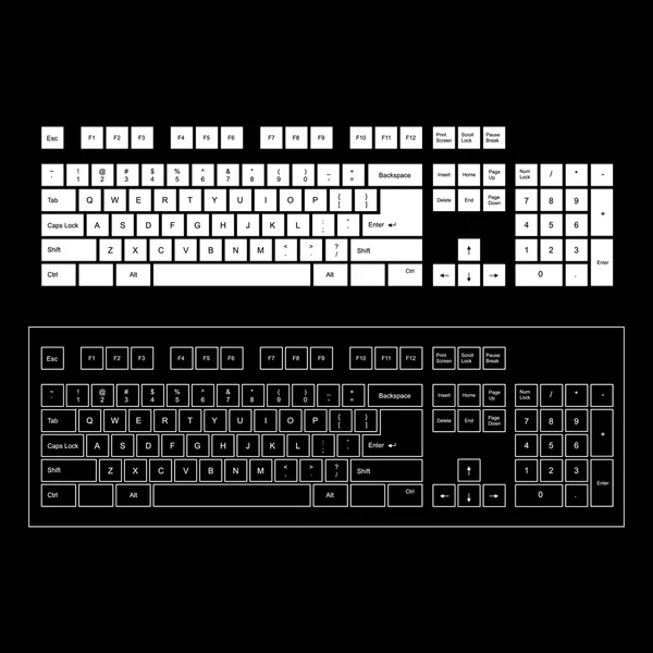 Počítačové klávesnice černá a bílá — Stockový vektor