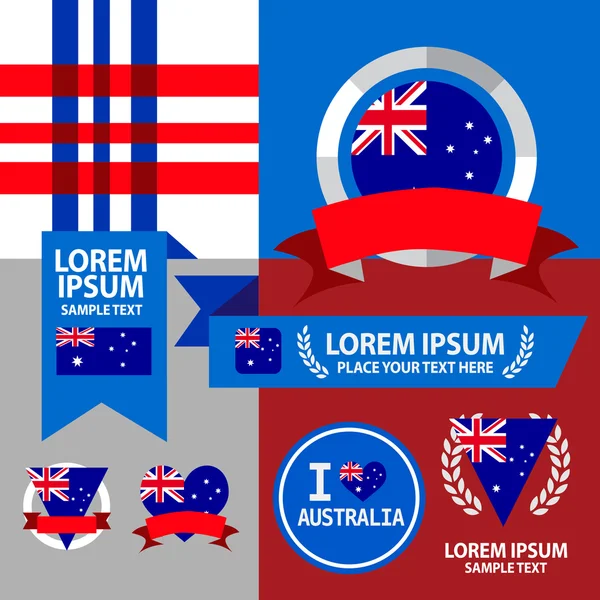 Набор флага, эмблемы и рисунка Австралии — стоковый вектор