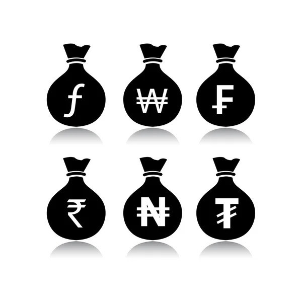 Ensemble de sacs d'argent en fond blanc — Image vectorielle