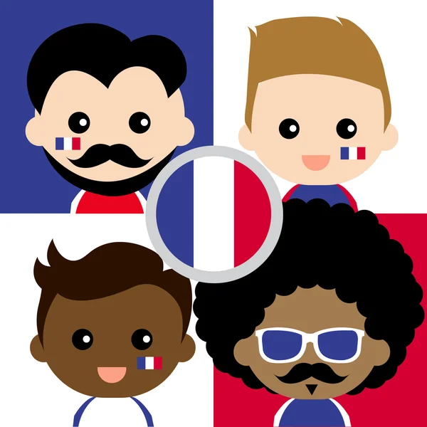 Grupo de simpatizantes franceses felices — Vector de stock