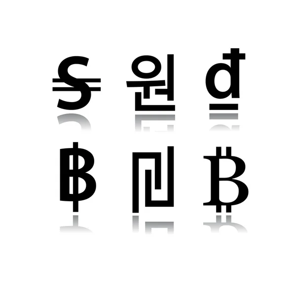 Conjunto de símbolos de moeda em fundo branco — Vetor de Stock