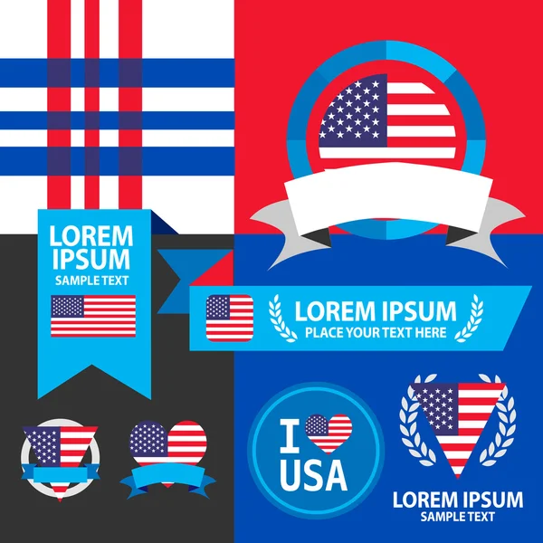 Set of United States flag, emblem — Stock Vector