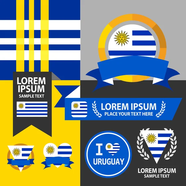Set of Uruguay flag, emblem and pattern — Stock Vector
