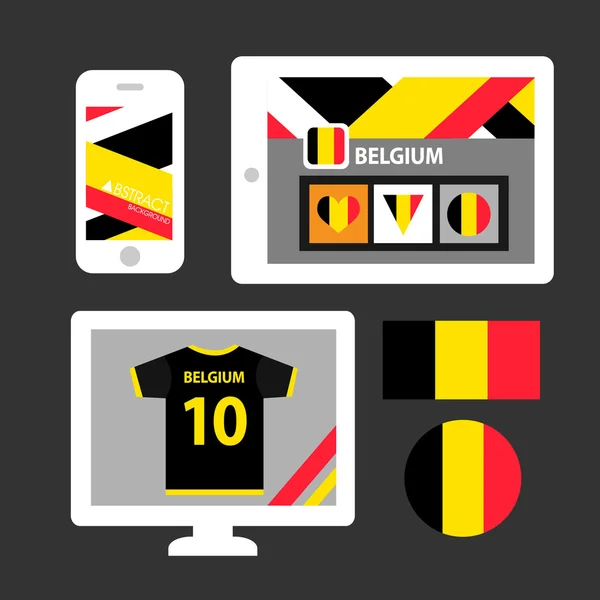 Set di bandiera, emblema e motivo del Belgio — Vettoriale Stock