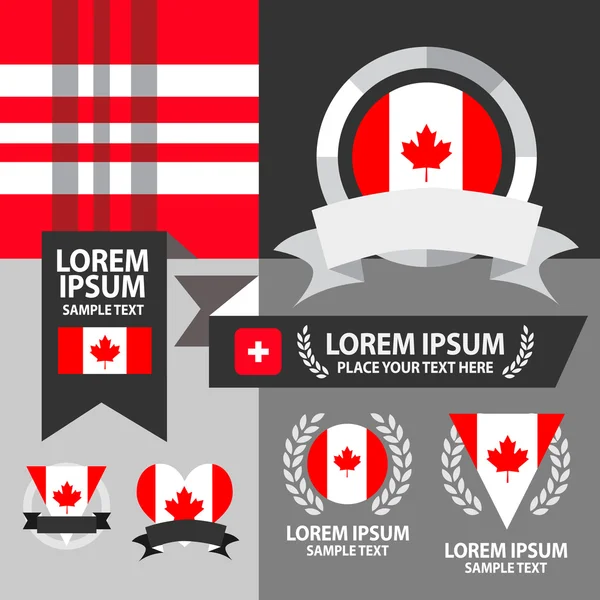 Conjunto de bandera, emblema y patrón de Canadá — Vector de stock