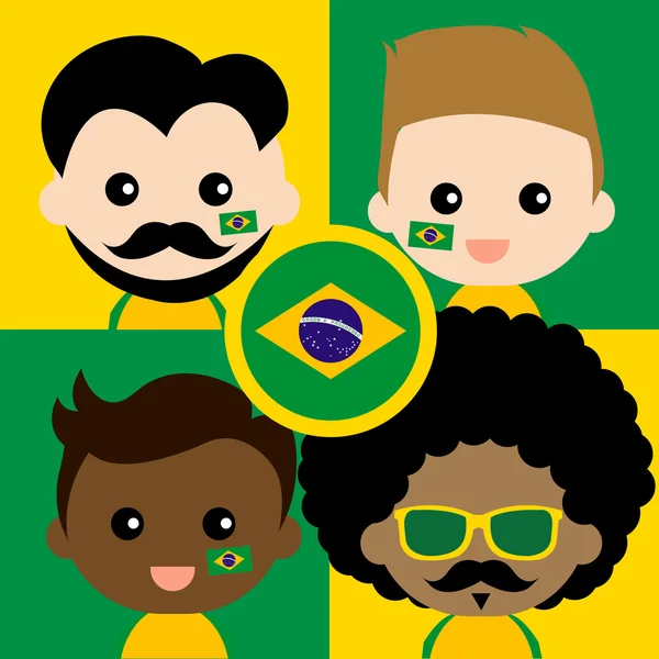 Group of happy Brazil supporters — Stock Vector