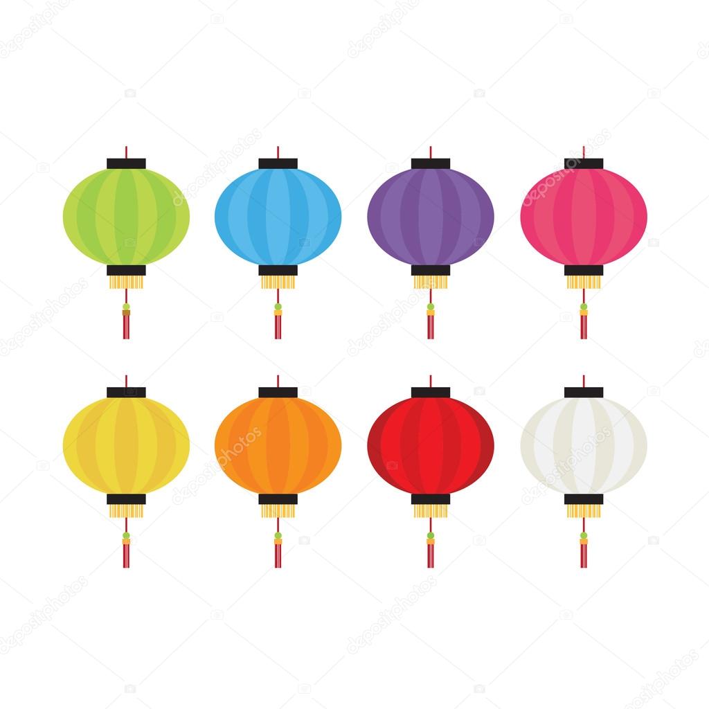 Collection of Chinese lanterns on white background
