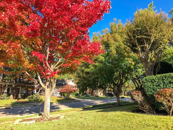 Schöne und friedliche Nachbarschaft in einem Vorort von Dallas, Texas, USA während der Herbstsaison — Stockfoto