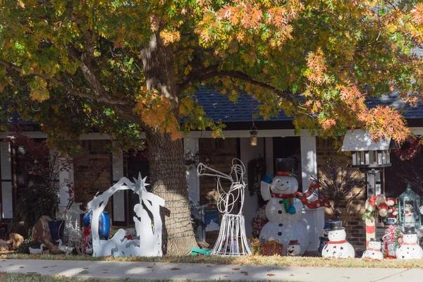 Decoración Tradicional Navidad Primer Plano Patio Delantero Casa Residencial Con — Foto de Stock