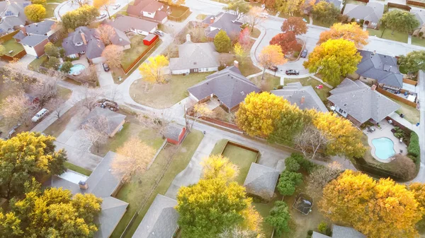 Vue Aérienne Quartier Résidentiel Avec Rangée Maisons Unifamiliales Feuilles Automne — Photo